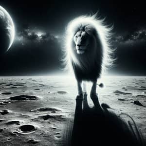 Majestic Lion on Moon: Etherial Scene with Earthlight