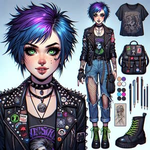 Edgy Rebellious Woman with Cyan Hair and Rocker Style