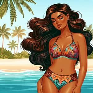 Voluptuous Woman in Bikini Enjoying Tropical Beach