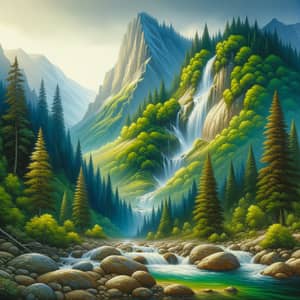 Beautiful Mountainous Area with Waterfalls - Scenic Art