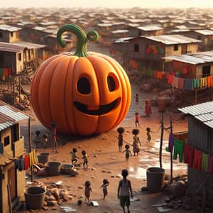 Warm Smiling Pumpkin in Poor Neighborhood - Camaraderie & Resilience