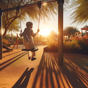 Middle-Eastern Boy Playing in Park At Sunset