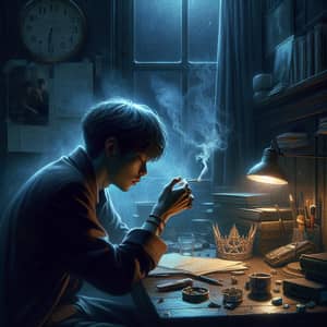 Melancholic Digital Painting of a Young Man at 4 AM