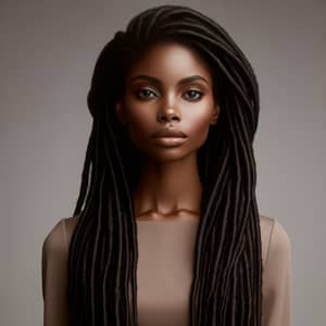 Graceful African-American Woman with Long Dreadlocks | Strength & Resilience