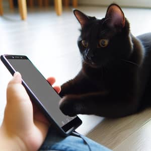 Black Cat Playing with Smartphone