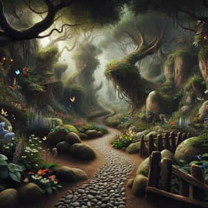 Enchanted Jungle Path with Fairies and Magical Flora