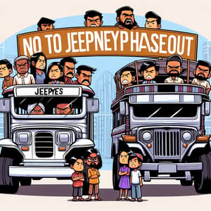 No to Jeepney Phaseout: Cartoonish Image with Diverse Group