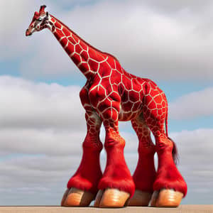 Vibrant Red Giraffe with Large Hooves