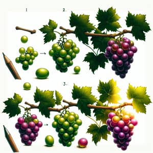 Grape Fruit Ripening Process: From Unripe to Ripe in Detailed Illustration