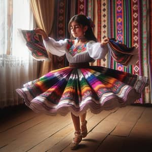 12-Year-Old Hispanic Girl Dancing Saya - Traditional Bolivian Dance
