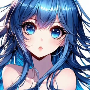 Anime-Style Girl with Detailed Blue Hair and Eyes