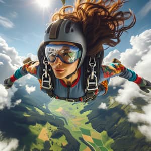 Female Hispanic Skydiver Soaring Through Vibrant Skies