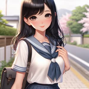 Japanese Teenage Girl in Traditional High School Uniform | Spring Scene