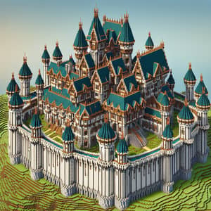 Large Medieval Castle with Oxidized Copper Roofs in Minecraft 1.20