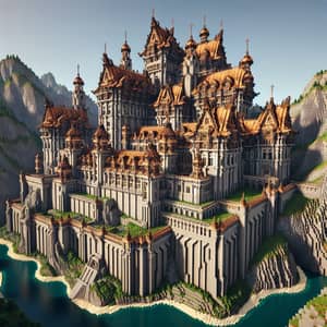 Medieval Castle on Hill with Oxidized Copper Roofs in Minecraft 1.20