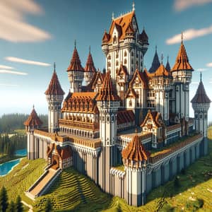 Medieval Castle on Hill with Copper Roof in Minecraft