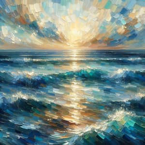 Impressionistic Ocean Painting - Serene Vista with Blues and Teals