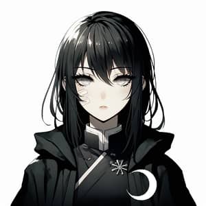 Kagami - Beautiful Young Woman with Black Hair and Crescent Moon Coat