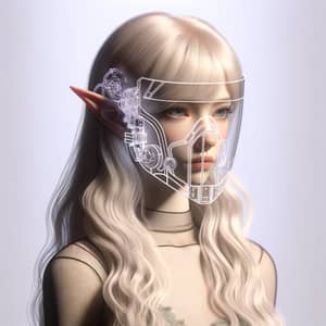 3D Model Caucasian Girl Blonde Hair Elf Ears Cyberpunk Mask