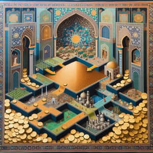 Islamic Art: Maximize Returns with Ornate Carpet & Golden Coins