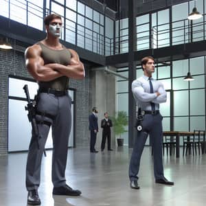 Muscular Security Guard Protecting Indoor Setting