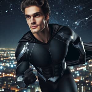 Yahya Han Erbas: Superhero with Muscular Build and Black Costume