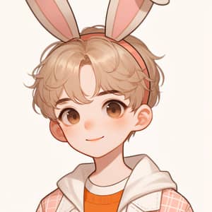 Young Boy with Bunny Ears in Pink, Orange, and White Clothes