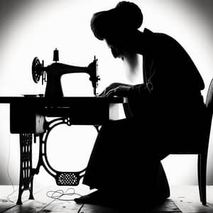 Silhouette of Elderly Dervish Sewing with Traditional Machine