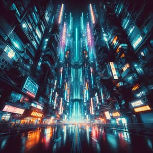 Cyberpunk-Inspired Night Cityscape with Neon Lights