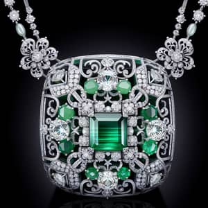 Luxurious Cubic-Style Diamond and Jade Necklace