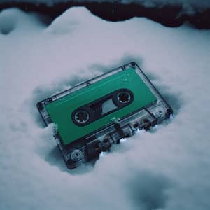 Top View Melancholic Green Cassette in Snow