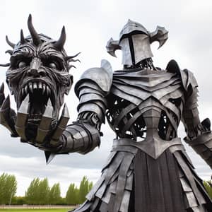 Black Iron Knight Defeating Monster - Symbol of Courage