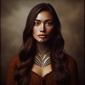 Fine Art Portrait of Maori Woman with Long Brown Hair