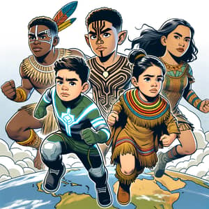 Diverse Young Children Superheroes Protecting Mother Earth