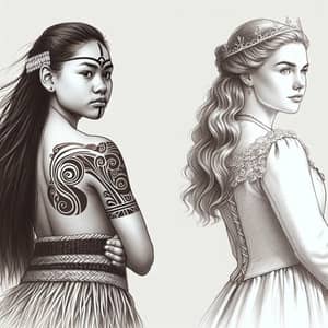 Empowering Young Maori and British Girls Back to Back Sketch