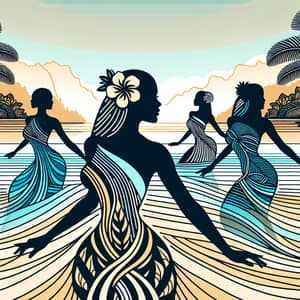 Polynesian Women Silhouette: Intricately Designed Image