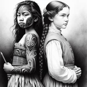 7-Year-Old Maori and British Girls Sketch: Unity and Strength Captured