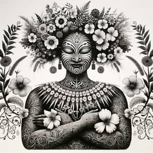 Earth Mother: Maori Art Inspired Full-Body Outline with Flowers