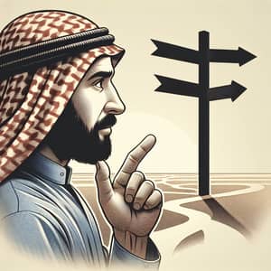 Middle-Eastern man looking towards horizon with uncertainty
