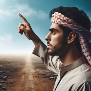 Middle-Eastern Man Pointing Towards Distant Horizon | Desire and Distance