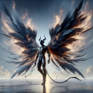 Male Possessive Demon with Black Feathered Wings - Ethereal Imagery