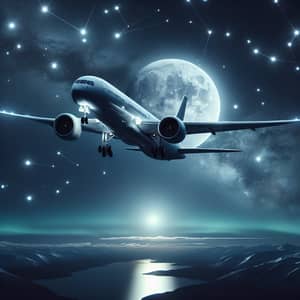 Sleek and Modern Airplane Soaring in Night Sky