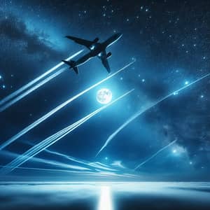 Graceful Airplane Soaring in Starlit Sky | Tranquil Night Flight