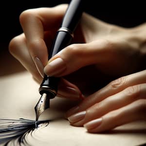 Captivating Hand Holding Fountain Pen Writing on Parchment