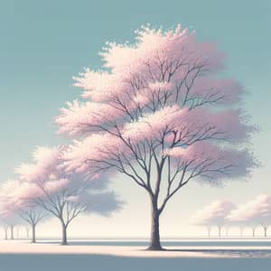 Tranquil Sakura Trees in Minimalist Style