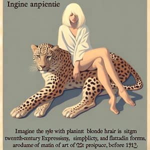 Platinum Blonde Girl on Leopard: Expressive Early 20th Century Art