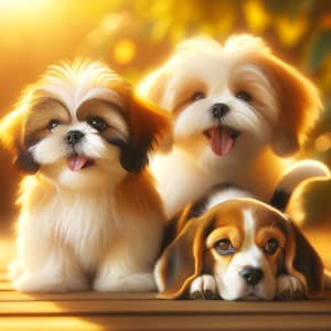 Heartwarming Scene: 2 Shih Tzus & 1 Beagle Harmony