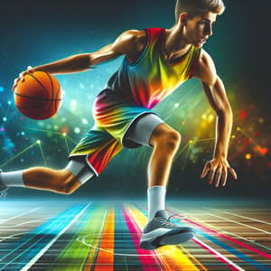 Energetic Basketball Player on Colorful Court