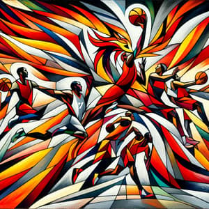 Fiery Phoenix Basketball Players in Abstract Modernistic Style
