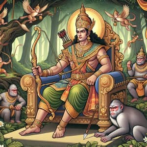 Epic Ramayana Illustration: Majestic South Asian Man in Enchanting Forest